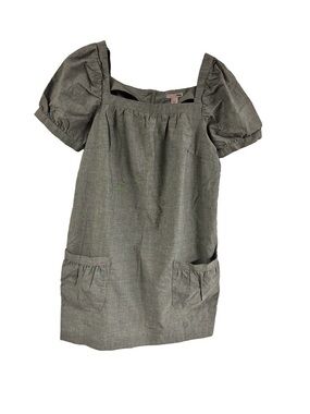NWOT H&M Cotton Square Neck Puff Short Sleeve With Pockets Gray Dress Size 14